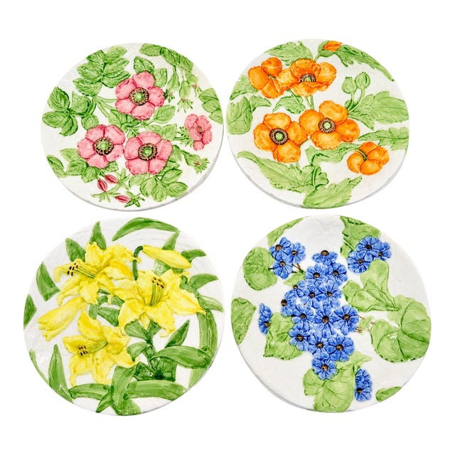 1988 Shafford Fleurs Du Jour Embossed Floral Dessert Plates — Set of 12 For Sale