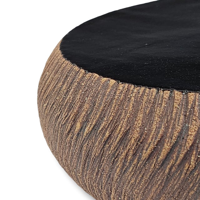 Black Japanese Carved Studio Pottery Ikebana Bowl, Signed Nagakawa Tōgei 9" For Sale - Image 8 of 12