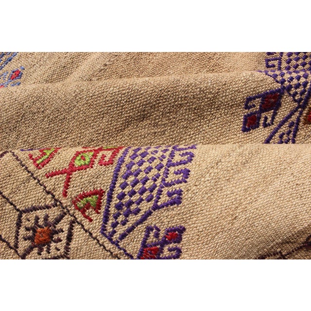Kilim Rug With Embroidered Purple Diamonds and Star Border For Sale - Image 11 of 13