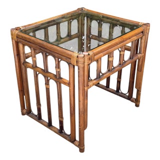 Vintage Organic Modern Rattan and Bamboo End Table For Sale