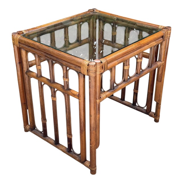 Vintage Organic Modern Rattan and Bamboo End Table For Sale