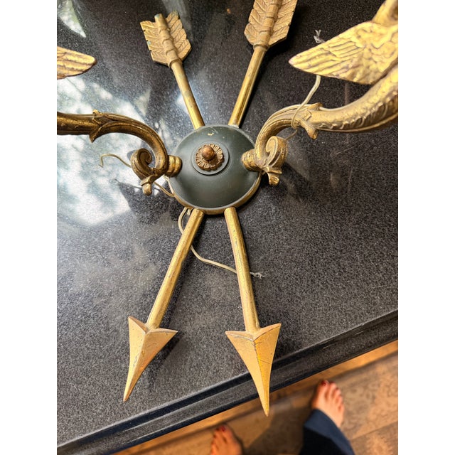 Pair of Vintage French Empire Revival Brass and Enamel Swan Sconces For Sale - Image 9 of 12
