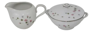 Mid Century Summit China Japan Ceramic Floral Sugar and Creamer Set Pink and Green Lilies