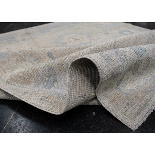 Turkish Oushak Rug Soft Gray and Blue Tones Handwoven Wool Rug 5' X 7'1" For Sale In Houston - Image 6 of 10