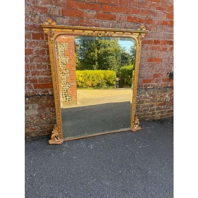 Glass Large Antique English Original Gilt Overmantle Mirror, 1800s For Sale - Image 7 of 7