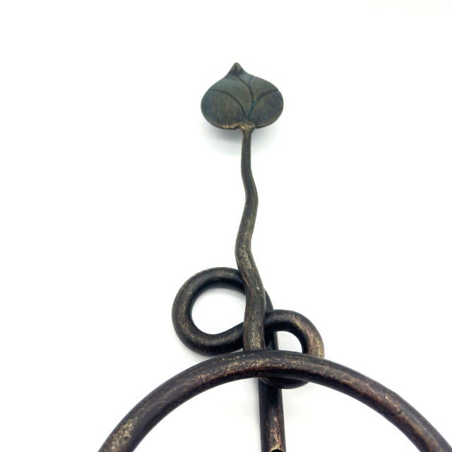 2020s Hand-Forged Wrought Iron Towel Ring (Botanical Leaf Motif) Statement Bathroom Hardware For Sale - Image 5 of 6