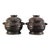 Pair of Antique Bronze Lidded Jars With Archaic Scrollwork For Sale
