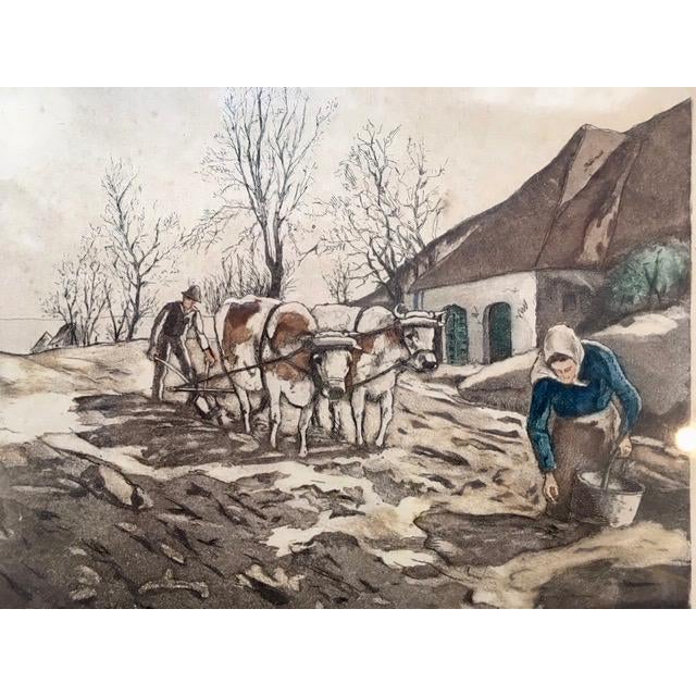 Hand colored lithograph titled "Country Life". Charming scene by artist W. Landsman.
