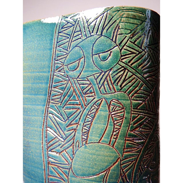 Vintage Handcrafted Blue-Green Pottery Vase from Eseka Pottery, 1990s For Sale - Image 6 of 14