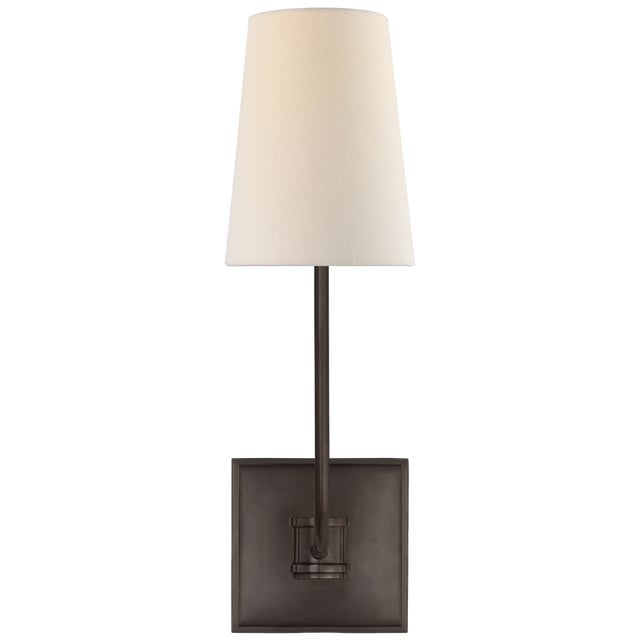 Chapman & Myers for Visual Comfort Signature Venini Single Sconce in Bronze with Linen Shade For Sale