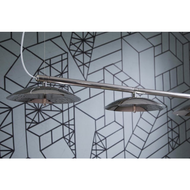 White Signal Linear Pendant Light, Short White & Nickel, Floor Model, Modern, Minimal, Led Hanging Lamp For Sale - Image 8 of 9