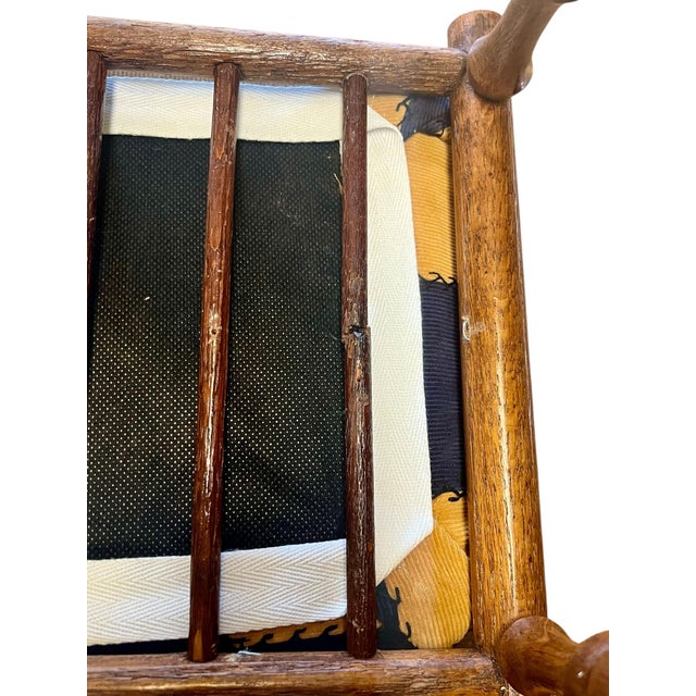 Mustard Antique French Provincial Walnut Footstool With Hand-Turned Legs & Blue/Yellow Patchwork Cushion For Sale - Image 8 of 10