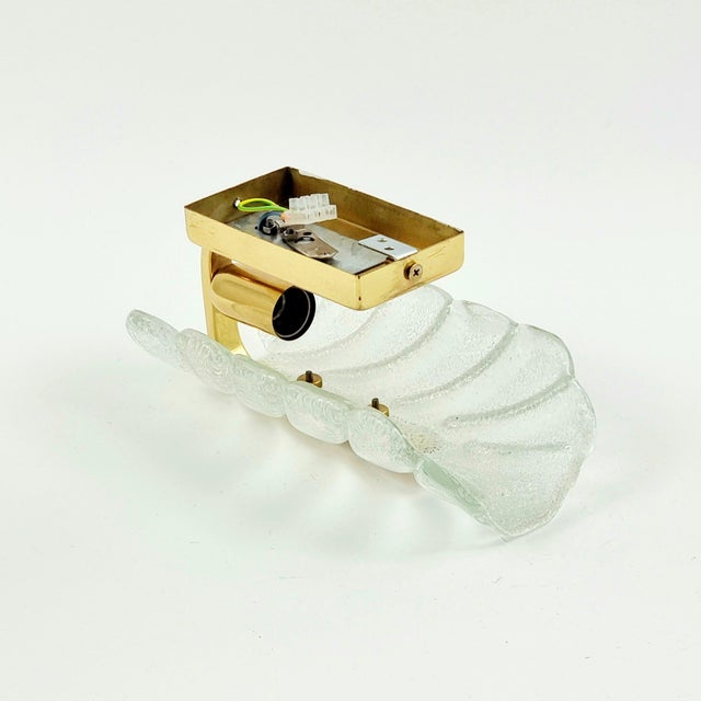 Metal Scandinavian Glass & Brass Leaf Wall Light by Carl Fagerlund for Orrefors, Sweden, 1960s For Sale - Image 7 of 11