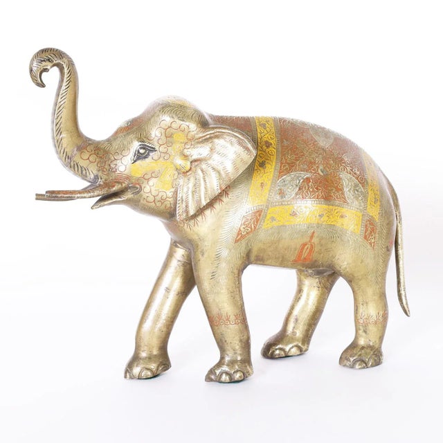 Mid 20th Century Anglo Indian Cast Brass Elephant With Enamel For Sale - Image 5 of 8