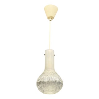 Limburg Glashütte, Small Pendant Light, Textured Glass, Plastic, Germany, 1970s For Sale