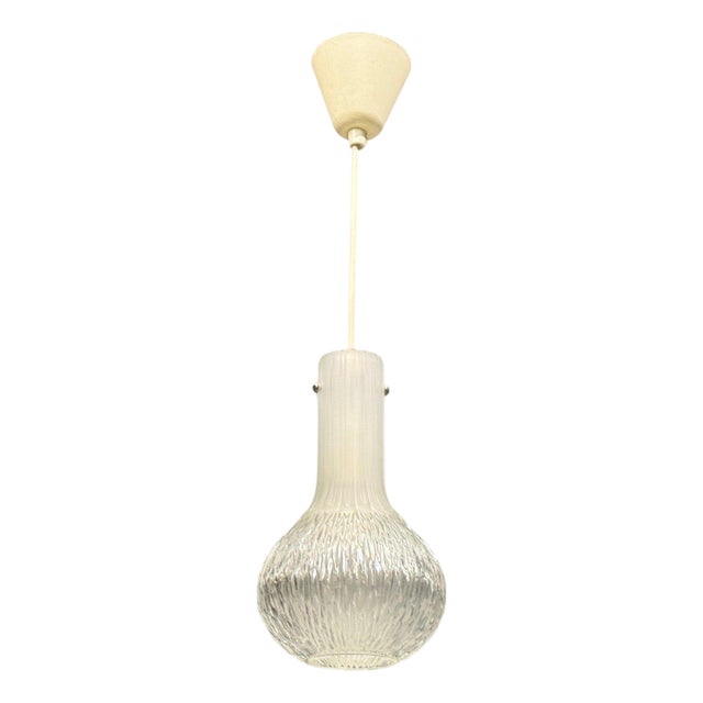 Limburg Glashütte, Small Pendant Light, Textured Glass, Plastic, Germany, 1970s For Sale