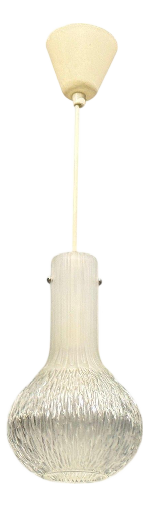 Limburg Glashütte, Small Pendant Light, Textured Glass, Plastic, Germany, 1970s
