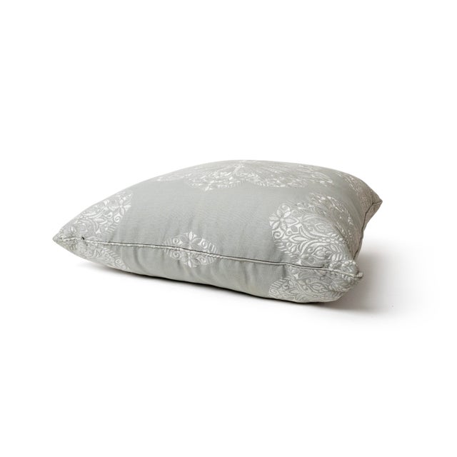 Down Filled Custom Pillow with SIlk Embroidered Pale Gray Floral Sunburst.