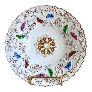 Antique Meissen Porcelain Butterfly Plate With Gilt & Raised Floral Relief, 8.5” For Sale