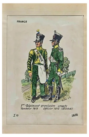 Herbert Knotel, Regiment Provisoire Croate, Original Ink & Watercolor Drawing, 1940s