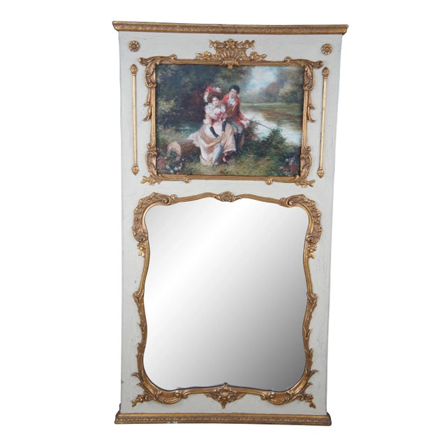Vintage French Provincial Louis XV Over Mantel Trumeau Mirror With Oil Painting For Sale - Image 13 of 13