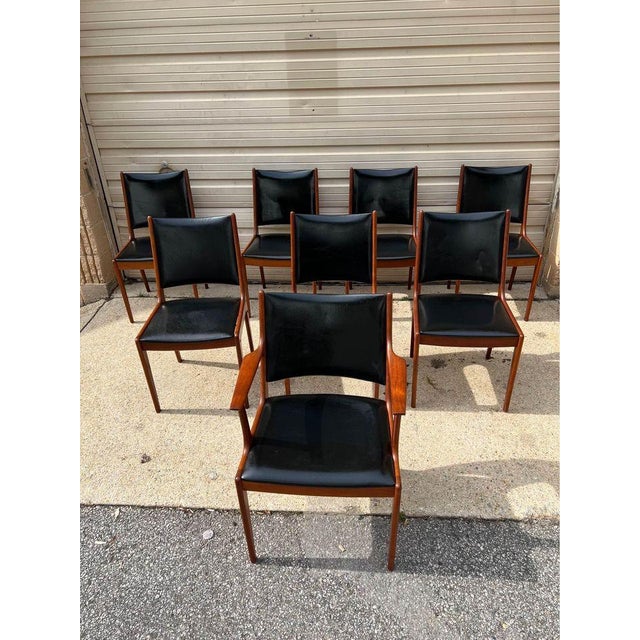 Set of Eight Mid Century Black Vinyl Dining Chairs by Johannes Anderson U Uldum Mobelfabrik. 7171 Made in Denmark. 1...