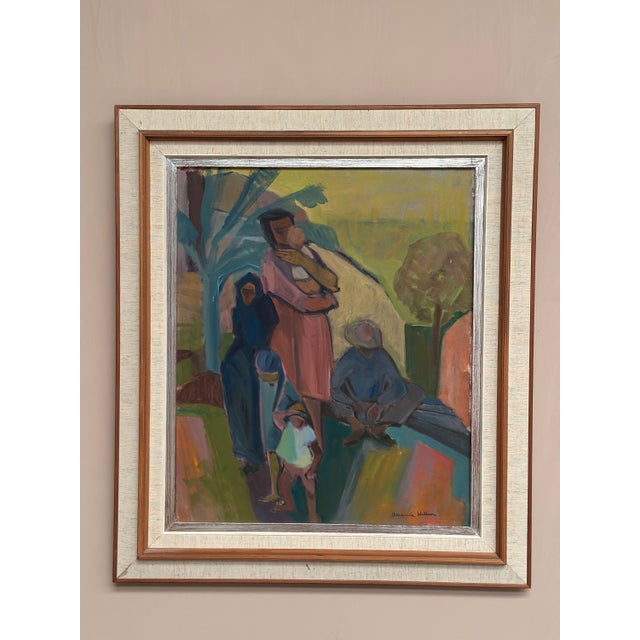 Original Swedish Oil on Canvas – “Family in Tenerife” by Margareta Wallin – Signed – Vintage & Framed – 73 × 63 cm (28.7"...