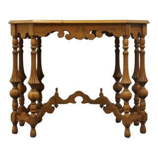 Vintage Antique Mediterranean Revival Old World Black Walnut & Pecan 36" Accent Table W. Intricate Turned Baluster Legs For Sale