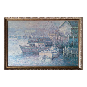 "Boats" by Warren Rollins (American Artist,1861-1962) Original Oil Painting