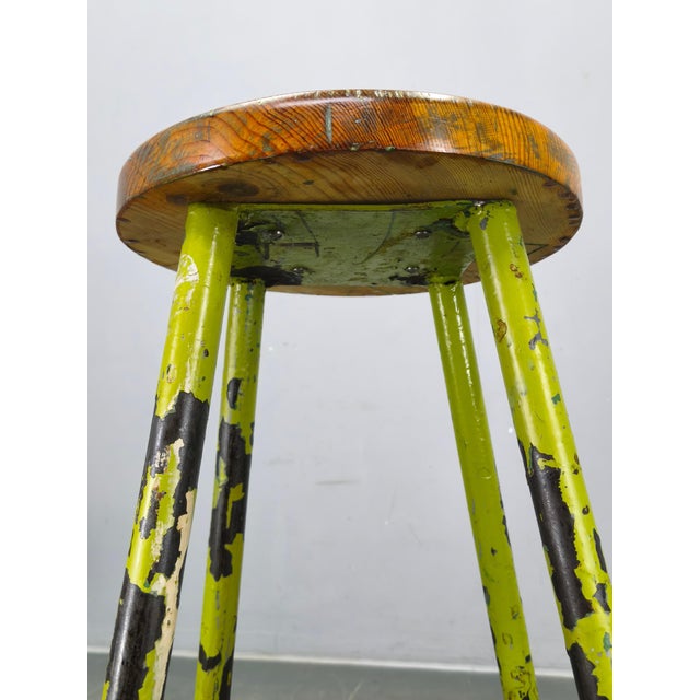 Wood Industrial Metal and Wood Stool, Former Czechoslovakia, 1940s For Sale - Image 7 of 9