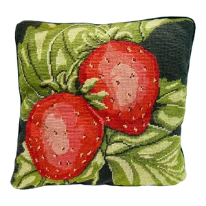 Late 20th Century Needlepoint Strawberry Pattern Pillow