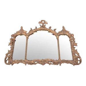 1960s Chinese Chippendale Style Pagoda Gold Leaf Metal Mirror