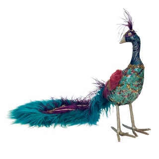 Large Modern Fabric and Rhinestone Peacock Sculpture For Sale