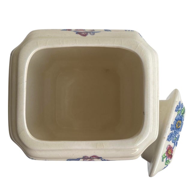 Cream Vintage Hand-Painted Floral Ceramic Lidded Jar, Chinoiserie Motif For Sale - Image 8 of 8