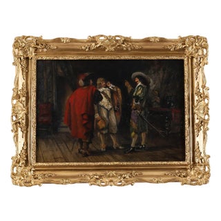 Frank Moss Bennett, Three Cavaliers, 1929, Antique Oil on Panel, Framed For Sale
