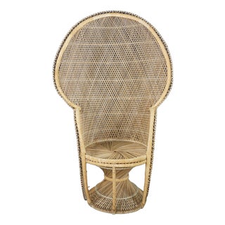 Mid-Century Modern Bamboo & Rattan Peacock Throne Accent Chair Boho Chic MCM For Sale