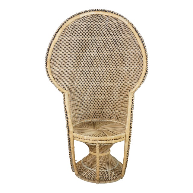 Mid-Century Modern Bamboo & Rattan Peacock Throne Accent Chair Boho Chic MCM For Sale