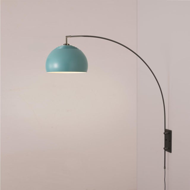 Mid-Century Modern 1960s 18" Black Nickel Sconce by Nova of California - Pool Blue Half Dome Shade, Mid Century Modern, Slide Dimmer For Sale - Image 3 of 7