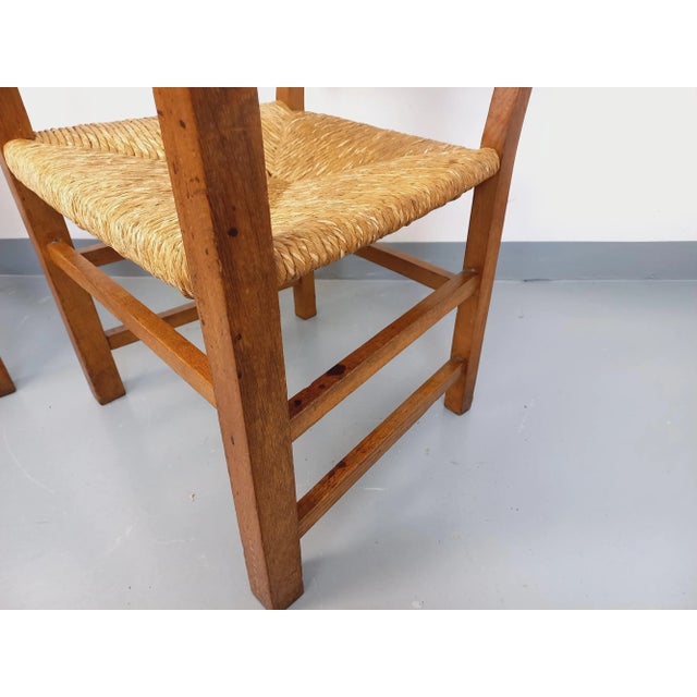 1960s Brutalist Armchairs in Oak and Straw, 1960s, Set of 2 For Sale - Image 5 of 18