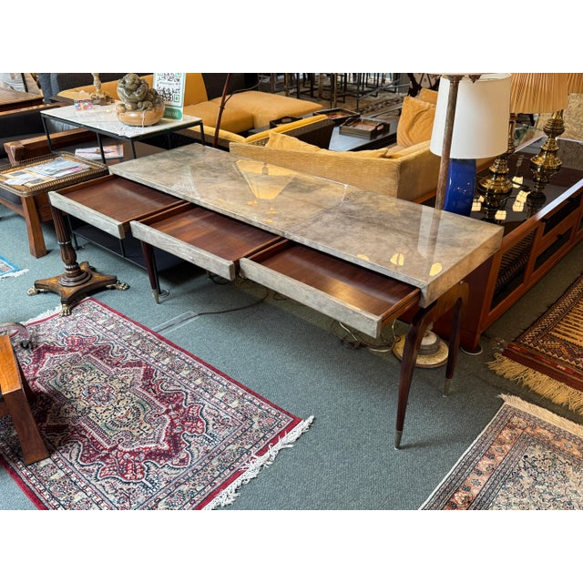 Contemporary Luxurious Desk With Granite Laminate + Walnut Legs For Sale - Image 3 of 12
