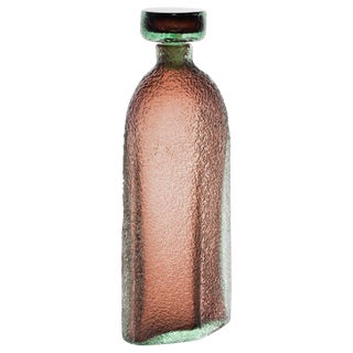 Bottle and Stopper in Corroso Layered Murano Glass in Green and Amethyst attributed to Seguso For Sale