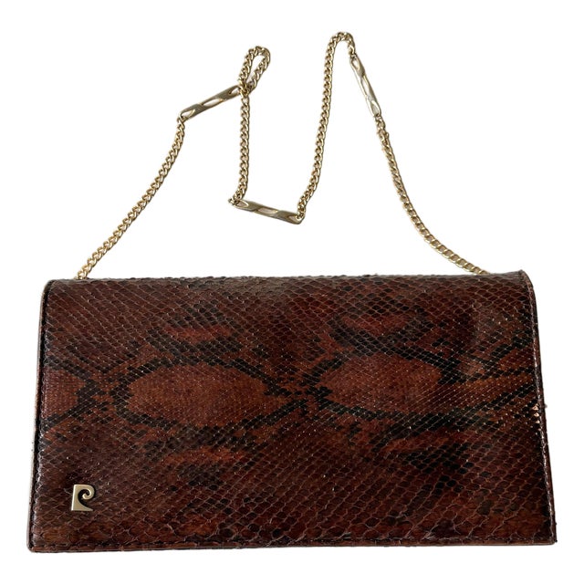 Vintage Pierre Cardin Snake Skin With Over the Shoulder Gold Tone Chain For Sale