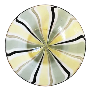 Minimalist Italian Murano Black and Gold Art Glass Bowl, Signed