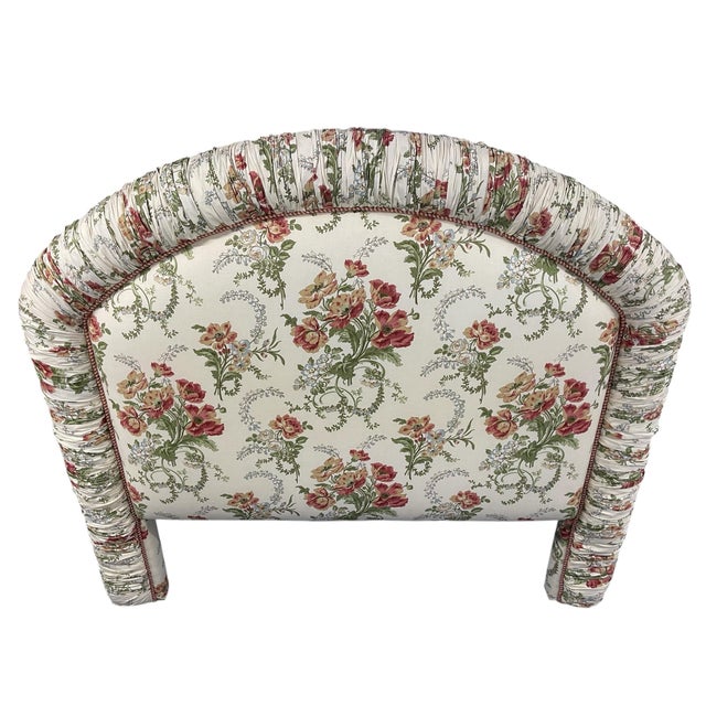 Ivory Vintage Floral Chintz Upholstered Arched Queen Headboard, Traditional, English Countryside, Custom Upholstery For Sale - Image 8 of 12