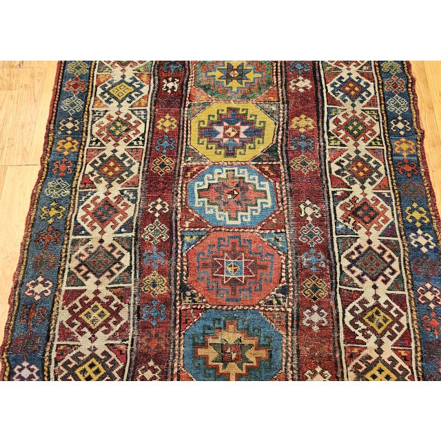 Antique Caucasian Kazak Runner, Handwoven Wool, Medallion Geometric Design, 4' x 10' For Sale - Image 14 of 18