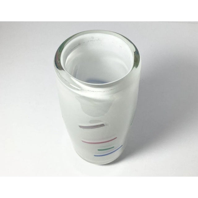 Glass Lowell Duell 1988 Handblown Studio Art Glass Milky White & Pastel Confetti Vase For Sale - Image 7 of 11