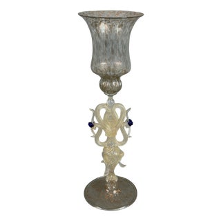 Vintage Tipetto Del Doge Goblet in Murano Glass and Gold by Salviati for Barovier Toso, 1960s For Sale