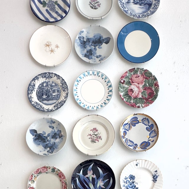 Mid-Century Modern Eclectic Multi-Era Blue Pink Gold & White Side Plate Curation - Group of 18 For Sale - Image 3 of 17