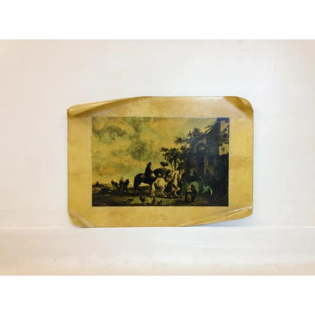 Mid-Century Modern Mid-Century Italian Lacquered Parchment Wall Plaque For Sale - Image 3 of 8
