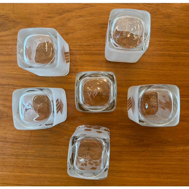 Set of 6 Vintage Frosted Geometric Lowball Glasses by Robert McCandless For Sale - Image 11 of 12